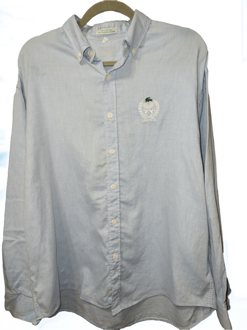 Lacoste Men’s Blue Oxford Golf Crest Button Down Shirt Size L 100% Cotton